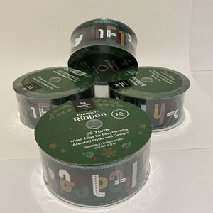 4 New Member's Mark Wired Edge Holiday Ribbon 2.5 “ x 50 Yards - Peace On Earth